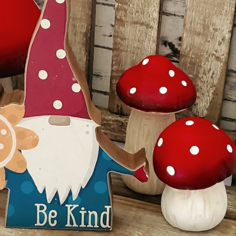 "Be Kind" Gnome & 2 Mushrooms Set 🍄